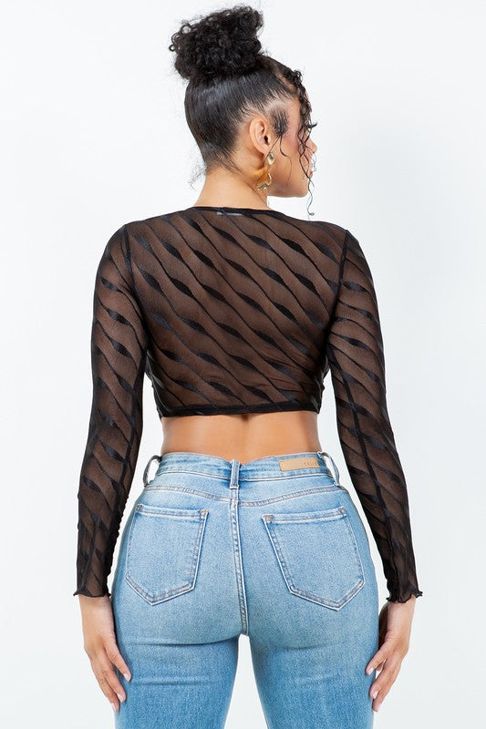 Mesh Split Hem Long Sleeve Top