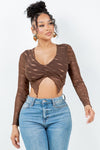 Mesh Split Hem Long Sleeve Top