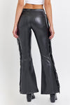 Faux Leather Mid Rise Flare Pant with Side Fringe