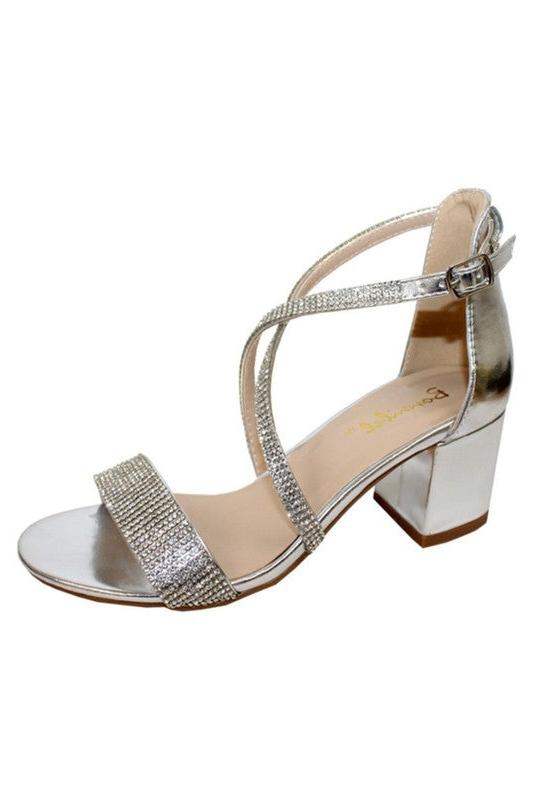 Rayna Crystal Criss Cross Low Chunky Heel