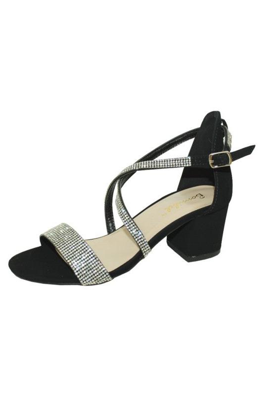 Rayna Crystal Criss Cross Low Chunky Heel