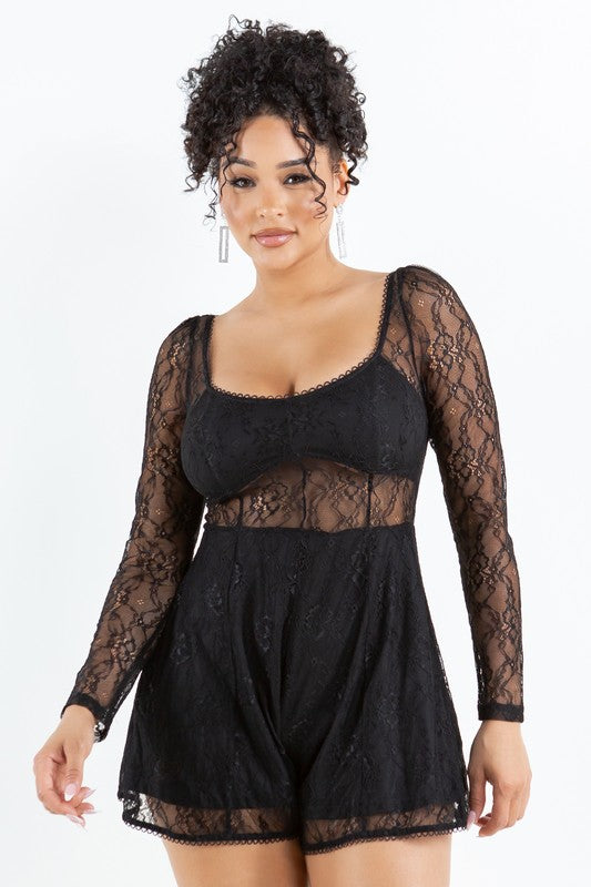 Lace Mesh Long Sleeve Romper