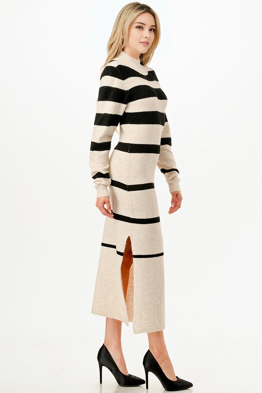 Stripe MockNk Maxi Sweater Dress