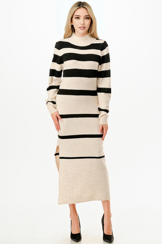 Stripe MockNk Maxi Sweater Dress