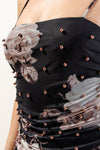 Floral Mesh Pearl Detail Mini Dress