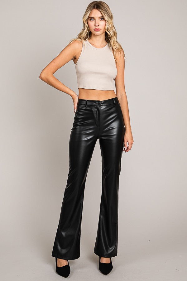 Pleather Flared Trouser Pant