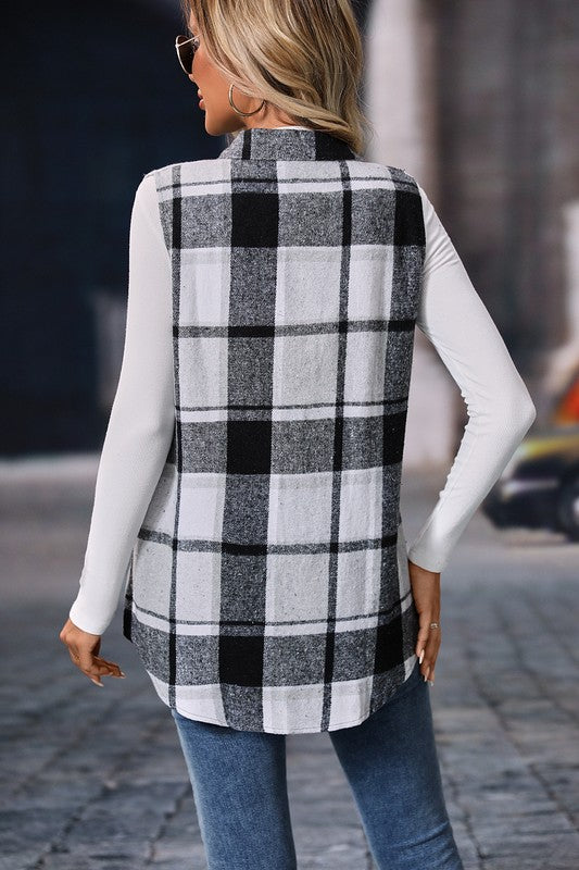 Plaid Pattern Button Long Vest