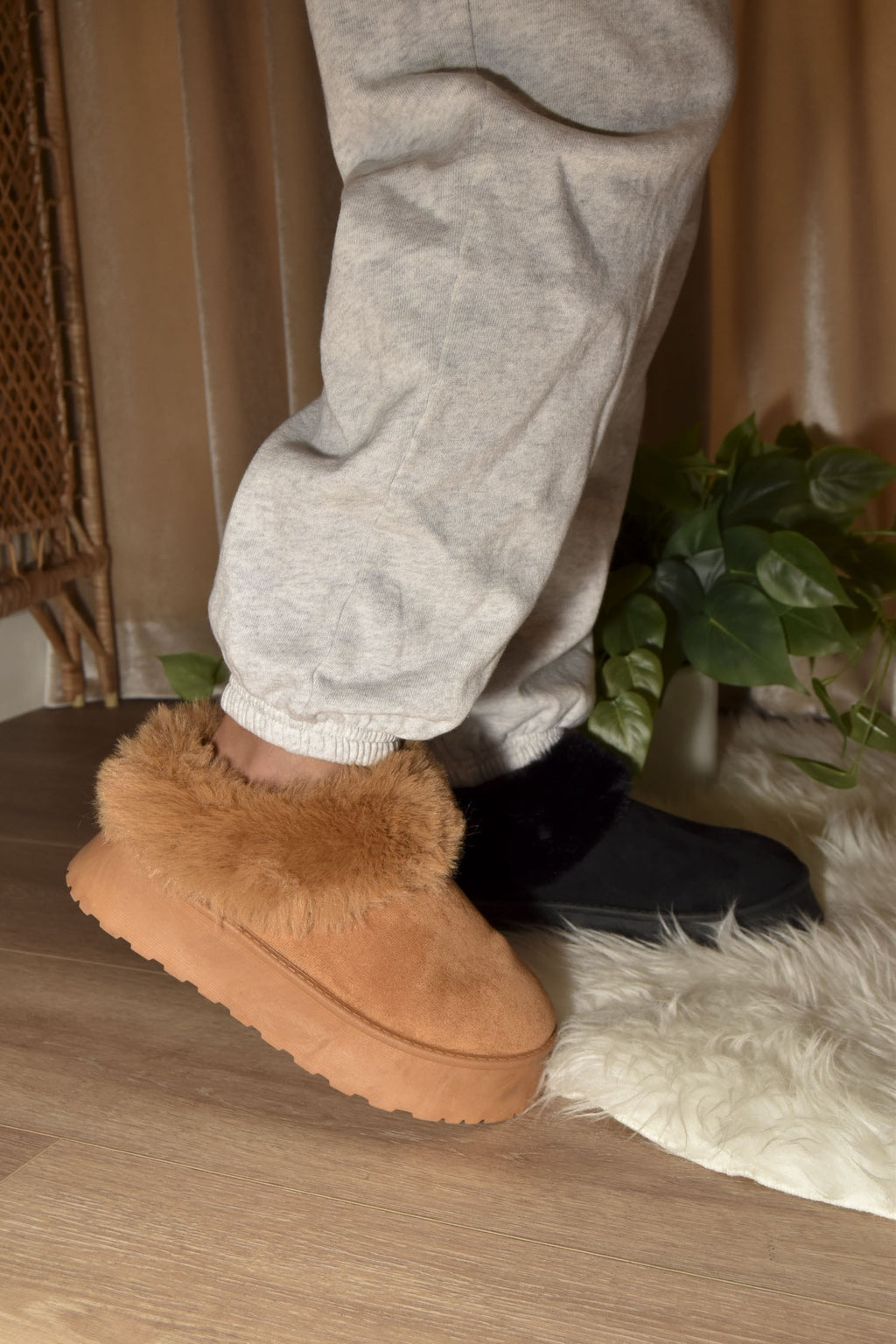 Okura Faux Fur Platform Slip On Booties