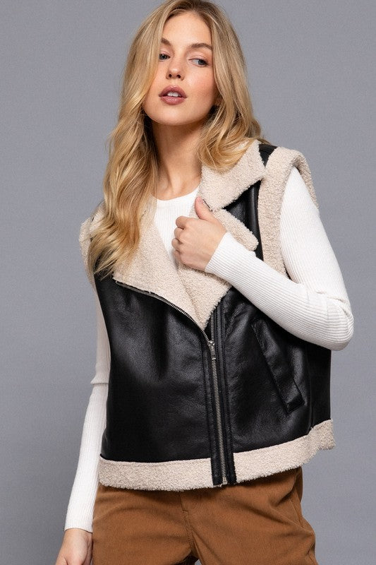 Faux Leather Fur Lined Vest