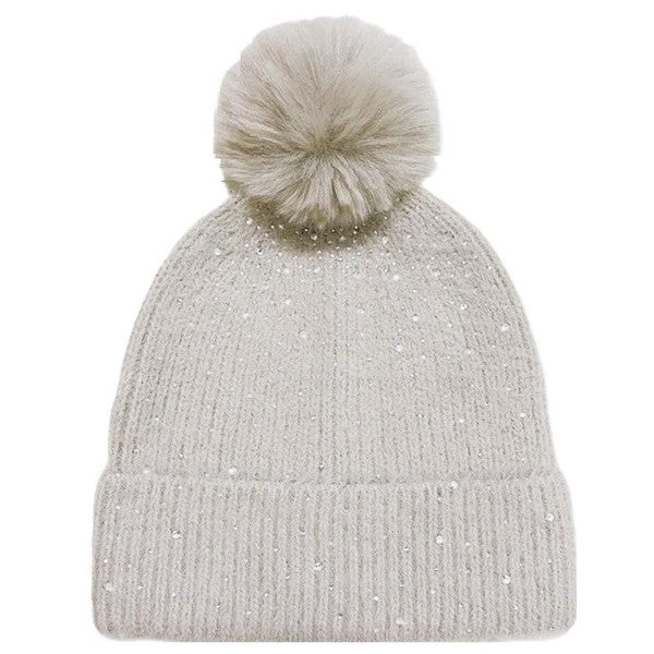 Rhinestone Pom Beanie