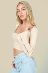 Ribbed Doll Button Slv Sweater