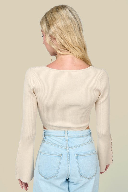 Ribbed Doll Button Slv Sweater