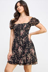 Floral Corset Puff Sleeve A-Line Dress