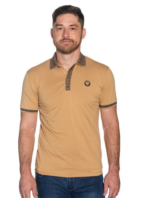 Geometric Trim Lion Medallion S/S Polo