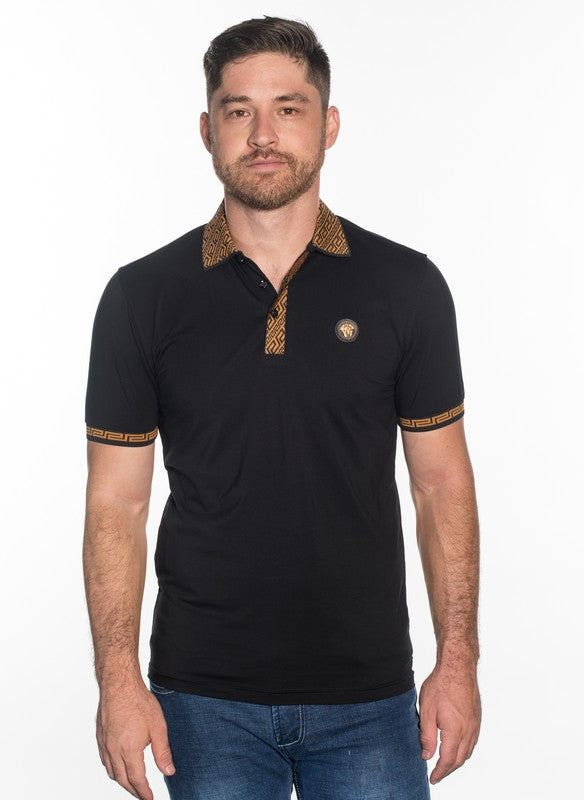 Geometric Trim Lion Medallion S/S Polo