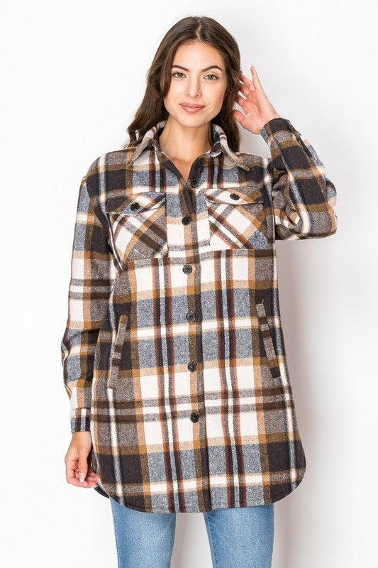 Plaid Long Sherpa Pocket Shacket