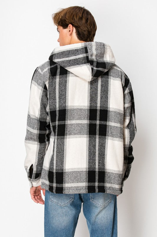 Plaid Sherpa Pocket Hooded Jacket