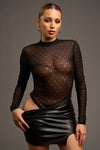 Stud Diamond Mesh Mock Bodysuit