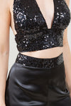 Sequin Halter V Crop Top