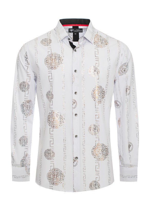 Foil Geometric Medallion L/S Button Up