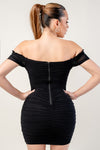 OffShldr Ruffle Sleeve Mesh Mini Dress