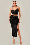 Sequin CrossBk Top and Midi Slit Skirt Set