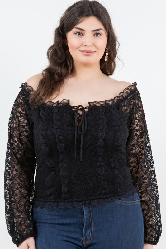 Lace Ruffle Tie Off Shoulder Top