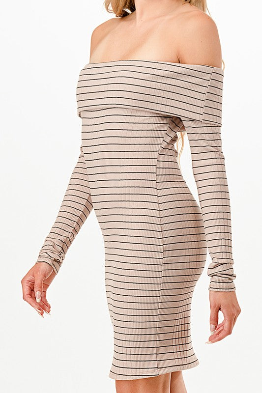 Stripe Off Shoulder Mini Dress