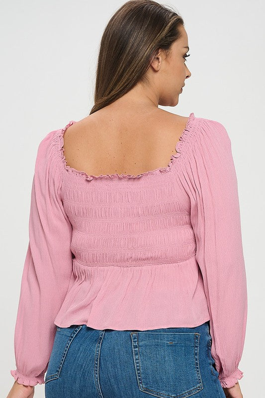 Ruched Drawstring Front Peplum Top