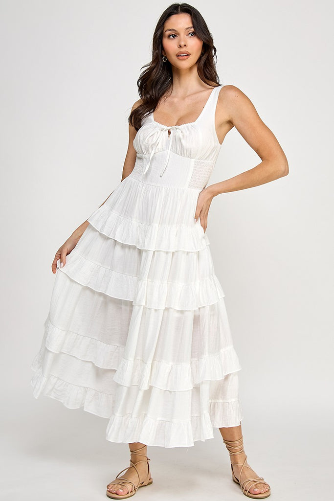 Smock Waist Ruffle  Tiered Maxi Dress