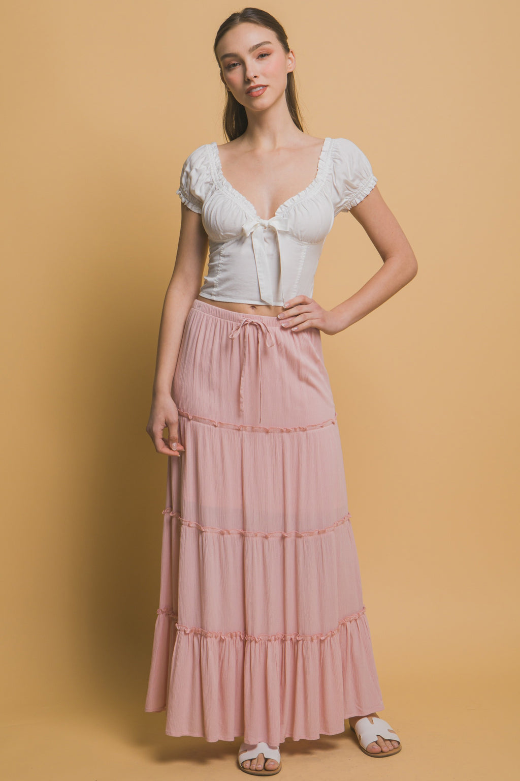 Tiered Drawstring Maxi Skirt