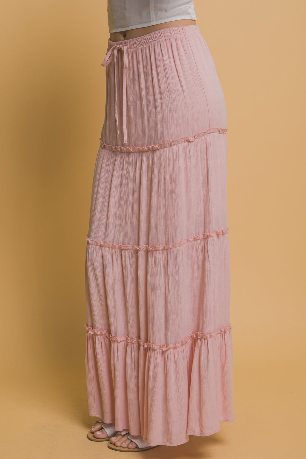 Tiered Drawstring Maxi Skirt