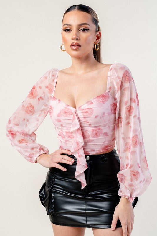 Romance Floral Ruffle Front Top