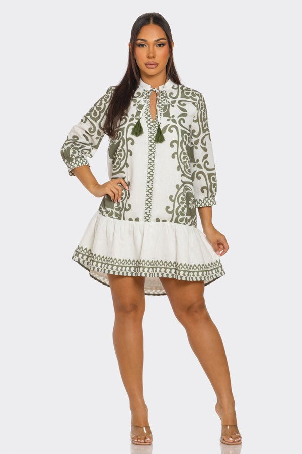 Boho Tile Dress with Tie