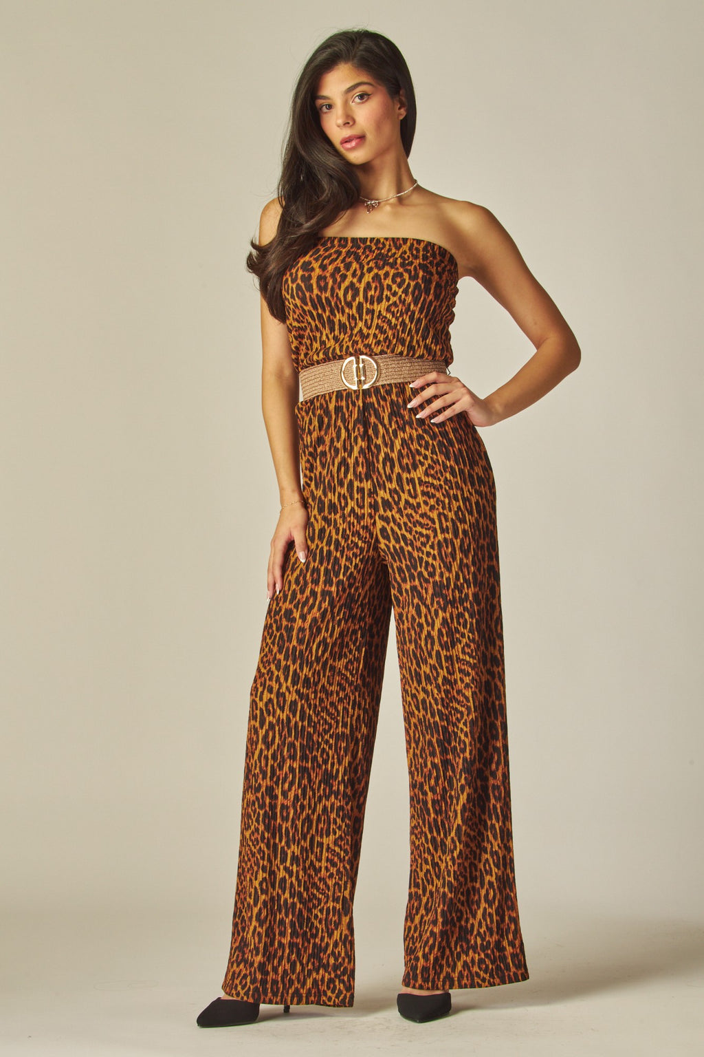 Crinkle Plisse Jumpsuit w/Belt