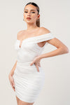 Off Shoulder U-Nk Satin Mini Dress