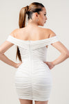 Off Shoulder U-Nk Satin Mini Dress