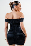 Off Shoulder U-Nk Satin Mini Dress