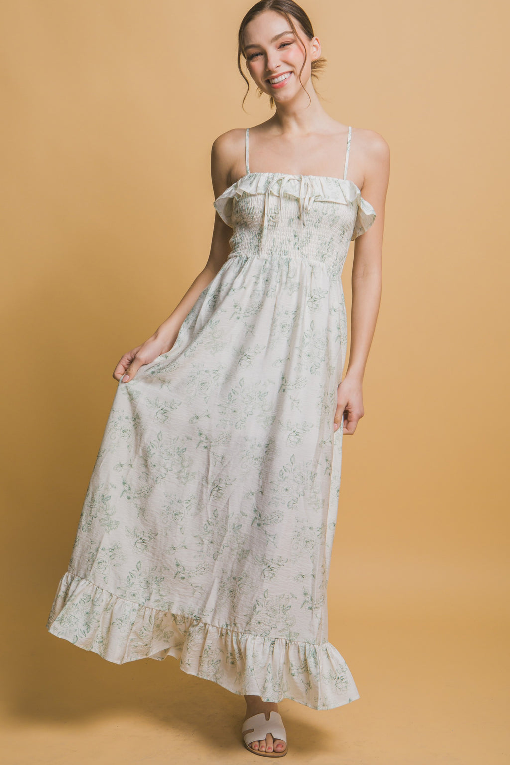 Vintage Floral Smocked Maxi Dress
