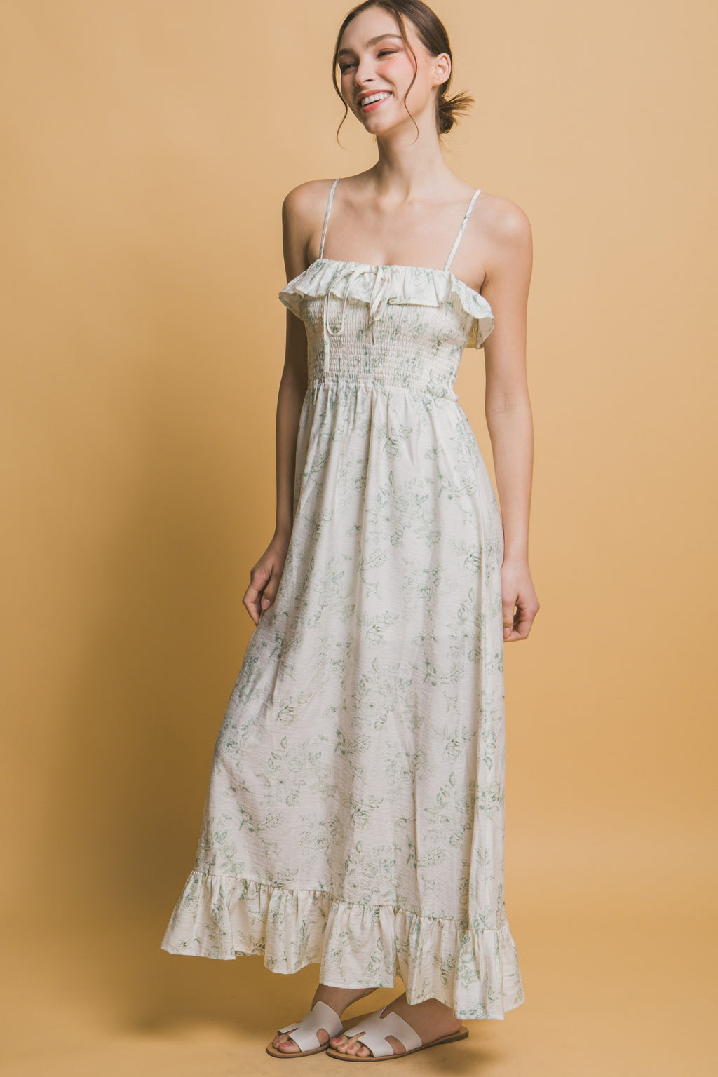 Vintage Floral Smocked Maxi Dress