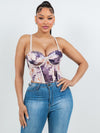 Floral Print Ruched Bra Cup Corset Top