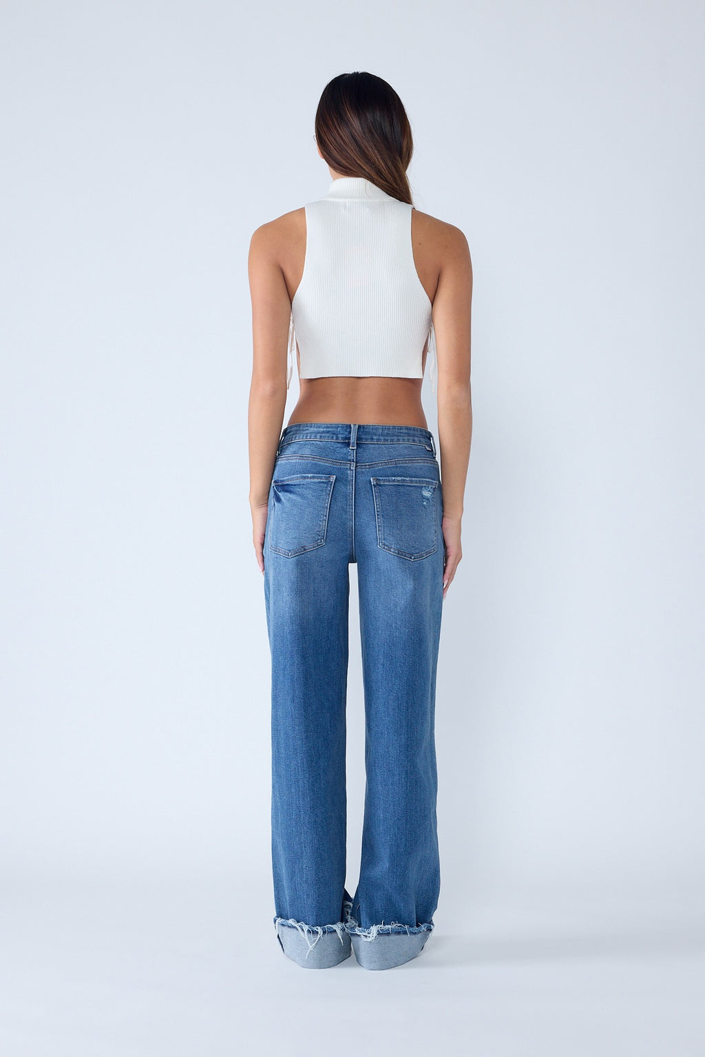 High Rise Baggy Cuffed Wide Leg Jean