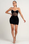 Pearl Ruch Mesh Bustier Mini Dress
