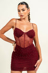 Pearl Ruch Mesh Bustier Mini Dress
