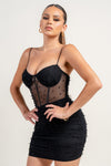 Pearl Ruch Mesh Bustier Mini Dress