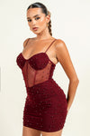 Pearl Ruch Mesh Bustier Mini Dress