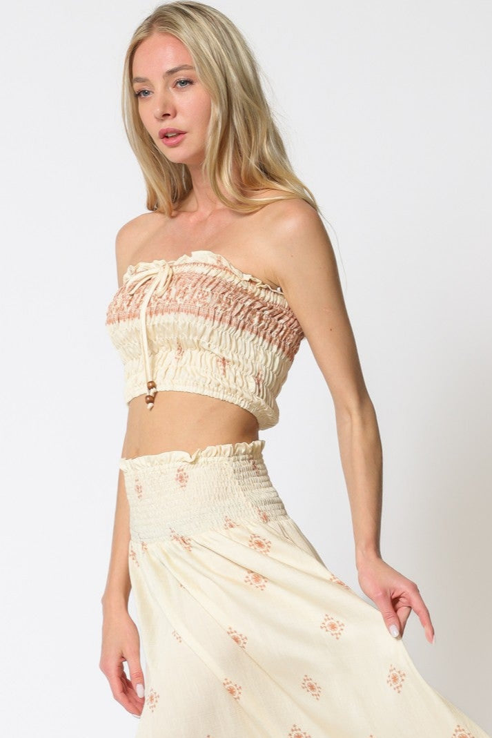 Aztec Ruched Ruffle Tube Top