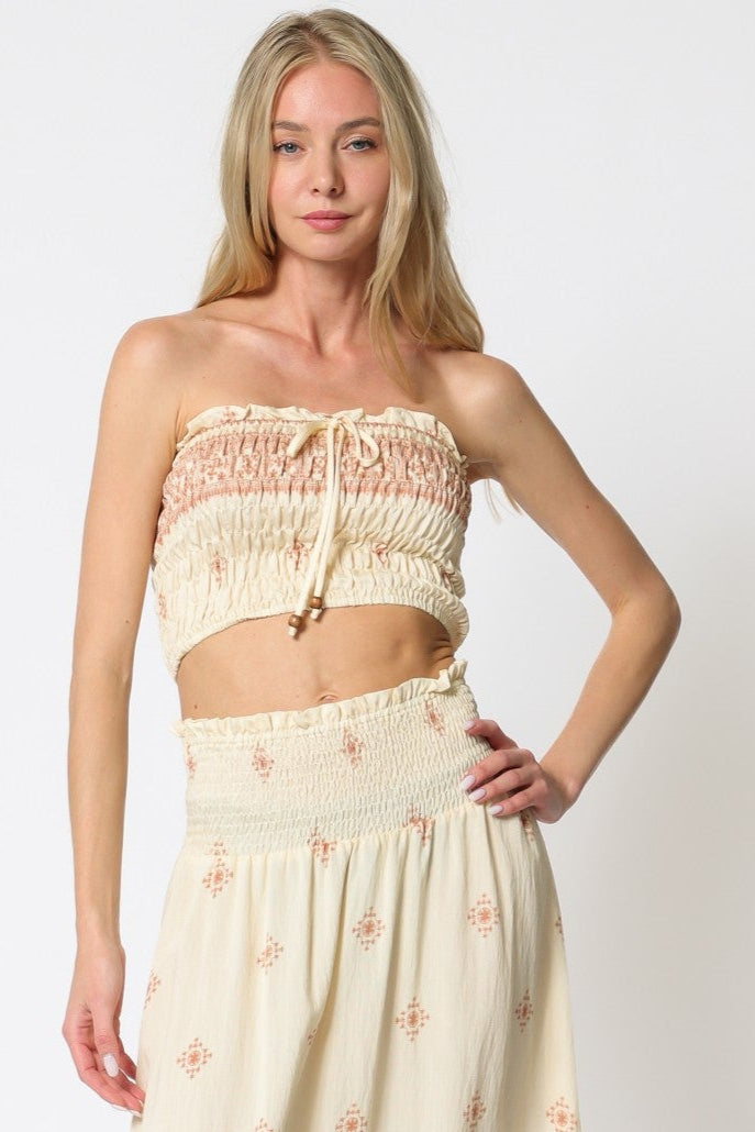 Aztec Ruched Ruffle Tube Top