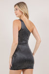 One Shoulder All Over Stud Mini Dress