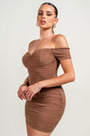 OffShldr Ruffle Sleeve Mesh Mini Dress